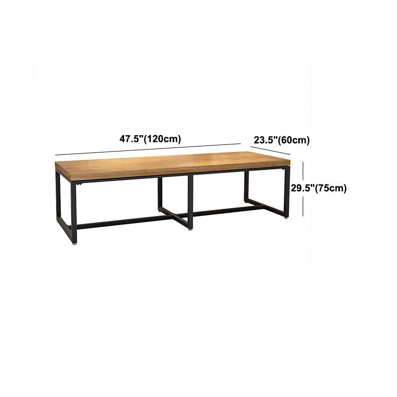 Table à manger avec base à tréteaux en métal noir, plateau rectangulaire en bois massif, Table à manger de cuisine