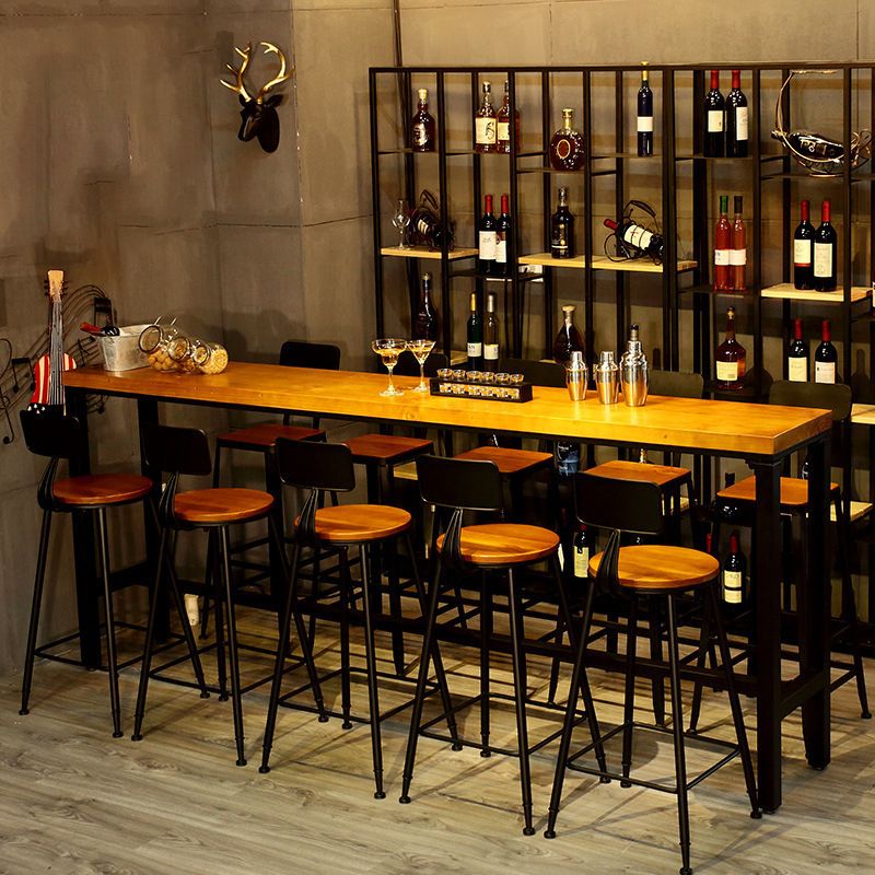 Solid Wood Bar Table Industrial Bar Dining Table with Black Trestle Base Clearhalo 'Bar Furniture' 'Bar Tables' 'bar_tables' 'furn' 'furn_bar_tables' 'Furniture' 'Kitchen & Dining Furniture' 1200x1200_0d17fe74-1bc5-4311-b84c-43ac30befda0