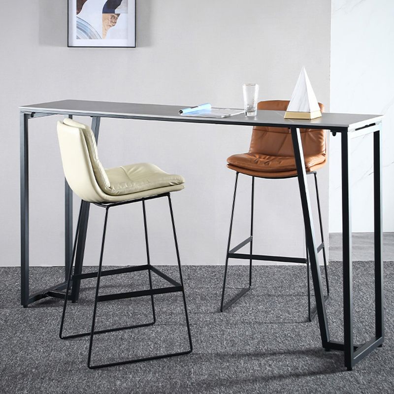 Industrial Grey Stone Pub Bar Table Indoor Iron Bar Dining Table with Double Pedestal Clearhalo 'Bar Furniture' 'Bar Tables' 'bar_tables' 'furn' 'furn_bar_tables' 'Furniture' 'furniture_bar_tables' 'Kitchen & Dining Furniture' 1200x1200_0d1c2e93-ff17-40ff-93bc-474ad7ed0af9