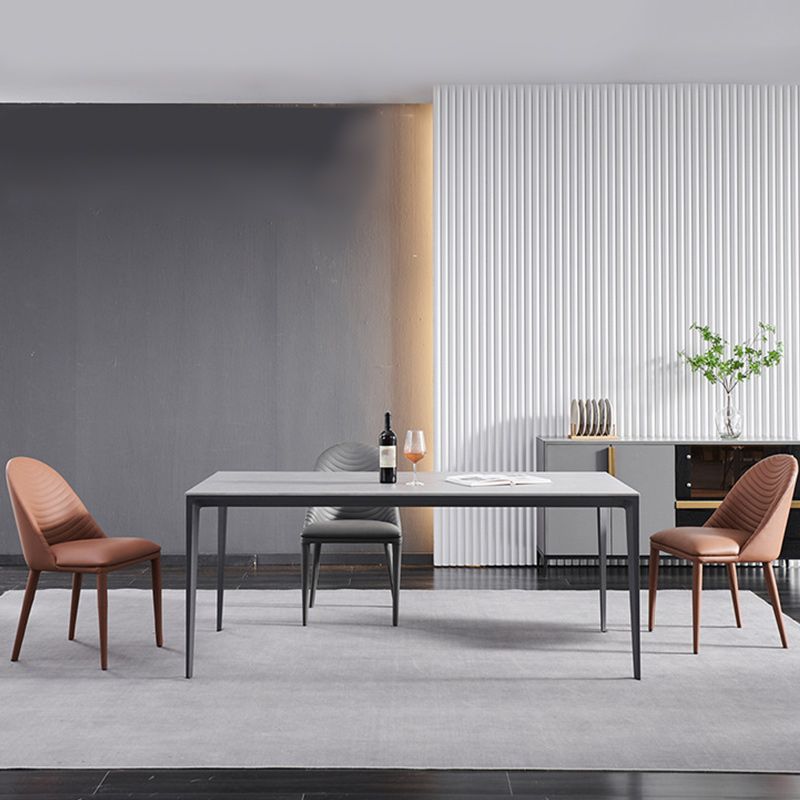 Eigentijdse faux lederen eetstoelen stoelen metalen armloze eetkamerstoelen