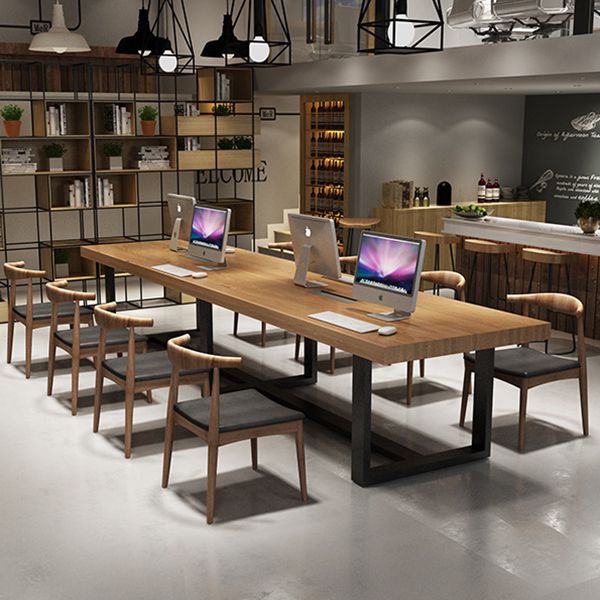 Rectangle Industrial Dining Table Solid Wood Top Dining Table with Metal Base Clearhalo ' dining_table' 'Dining Tables & Seating' 'Dining Tables' 'furn' 'furn_dining_table' 'Furniture' 'furniture_dining_table' 'Kitchen & Dining Furniture' 'kitchen&dining_furn' 'kitchen' 'kitchen_dining_table' 1200x1200_0d1ff784-bf7d-499e-b9f4-0d663df6ebc0