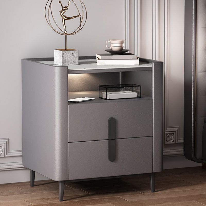 2 - comodino con shelf 21,65 "in pietra in pietra/pelle