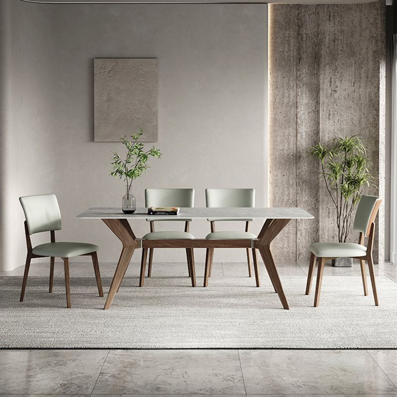 Ensemble de salle à manger moderne, Table et chaises en pierre frittée, avec cadre en bois massif, 1/4/5/7 pièces