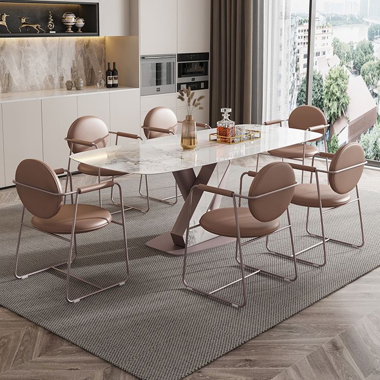 Dining Room Set Modern Sintered Stone Table with Pedestal Base Rectangle Dining Set for Restaurant Clearhalo 'Dining Room Sets' 'Dining Tables & Seating' 'dining_room_set' 'furn' 'furn_dining_room_set' 'Furniture' 'furniture_dining_room_set' 'Kitchen & Dining Furniture' 'kitchen&dining_furn' 'kitchen' 1200x1200_0d387233-5244-423a-81d3-d346cfdb7703