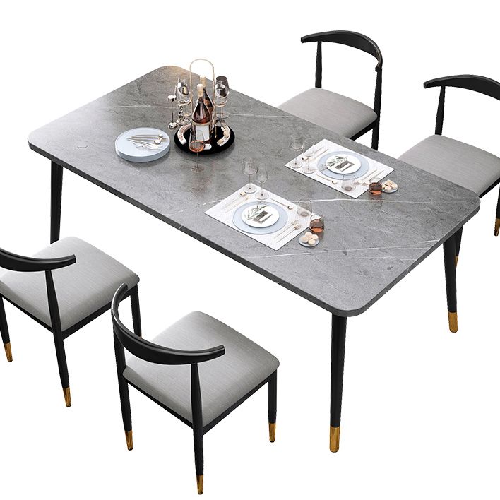 Contemporary Rectangle Shape Kitchen Dining Table Sintered Stone Dining Table with 4 Legs Base Clearhalo ' dining_table' 'Dining Tables & Seating' 'Dining Tables' 'Furniture' 'furniture_dining_table' 'Kitchen & Dining Furniture' 'kitchen&dining_furn' 'kitchen' 'kitchen_dining_table' 1200x1200_0d3a6d19-85a4-4a8a-a86c-3f5d7d0414e9