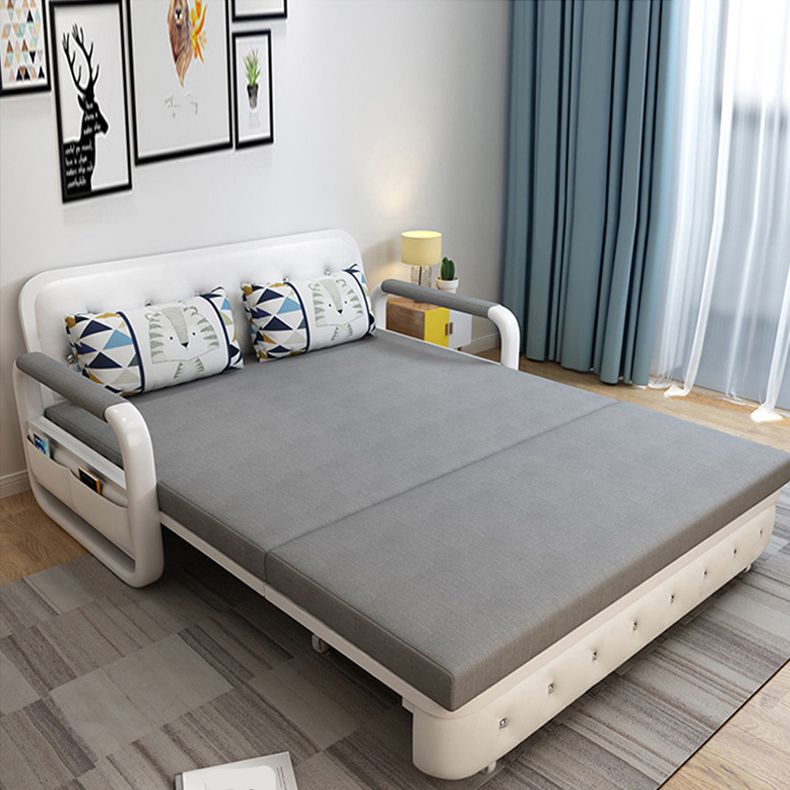 Full 35.43" Wide Linen Convertible Sleeper Sofa with Magazine Storage in Grey Clearhalo 'furn' 'furn_futons' 'Furniture' 'Futons & Daybeds' 'Futons' 'Living Room Furniture' 1200x1200_0d3c8141-853e-499d-8899-63cf87955218