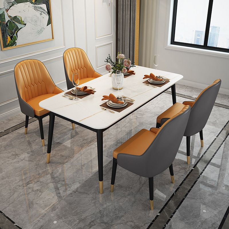 Rectangle Dining Table White and Black Stone Modern Dining Table