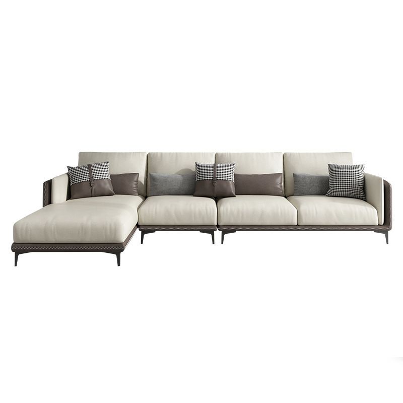 Contemporary Recessed Arm Sectional Stain-Resistant Faux Leather Sofa with Cushion Back Clearhalo 'furn' 'furn_sectionals' 'Furniture' 'furniture_sectionals' 'kitchen' 'kitchen_sectionals' 'Living Room Furniture' 'Sectionals' 1200x1200_0d4226b8-155c-4041-b11f-cc3e4592e32e