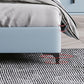 Lederen gestoffeerd rechthoekig paneelbed Standaard bedframe in blauw
