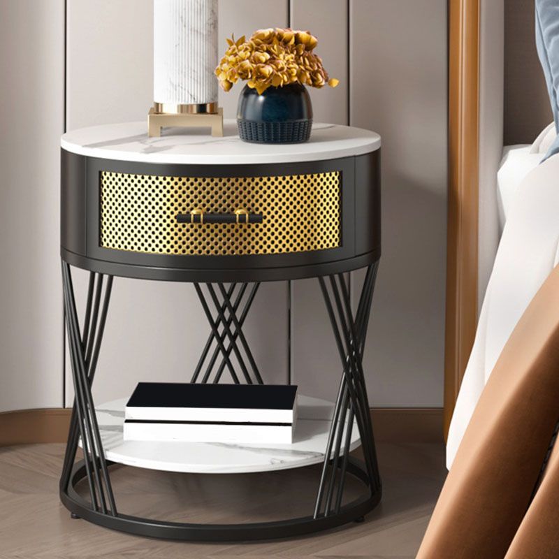 Modernistic Metal with Shelf Double Tier Living Room Drawer End Table Clearhalo 'Coffee & Accent Tables' 'End & Side Tables' 'end_side_tables' 'furn' 'furn_end_side_tables' 'Furniture' 'Living Room Furniture' 1200x1200_0d488b7c-3a6e-4a80-b13a-68da61d3f3e6