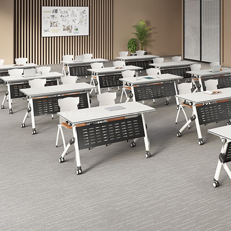 Modern Rectangular Shape Office Desk Wooden Task Desk with Wheels in White Clearhalo 'furn' 'furn_office_desk' 'Furniture' 'Office Desks' 'Office Furniture' 'office_desk' 1200x1200_0d49093a-aa8a-4825-b4d9-6344d8d62fe1