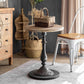 French Country Round Solid Wood Top Coffee Table Iron Pedestal Cocktail Table