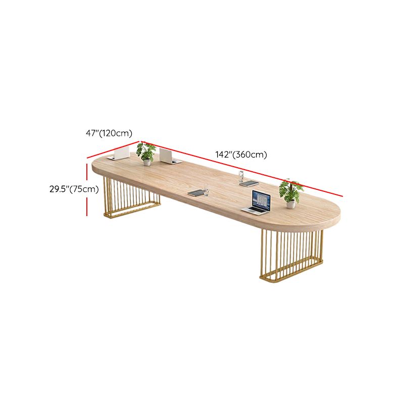 Solid Wood Oval Writing Desk 29.53" Tall Natural Office Desk