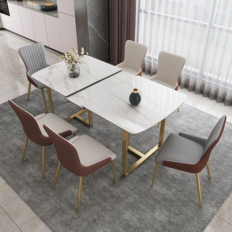 Glam 1/4/5/7 Pieces Dining Table Set with White Sintered Stone Top Scalable Dinette Set Clearhalo 'Dining Room Sets' 'Dining Tables & Seating' 'dining_room_set' 'furn' 'furn_dining_room_set' 'Furniture' 'furniture_dining_room_set' 'Kitchen & Dining Furniture' 1200x1200_0d4cf7e7-4f49-4393-bc93-9b8b14286b4f