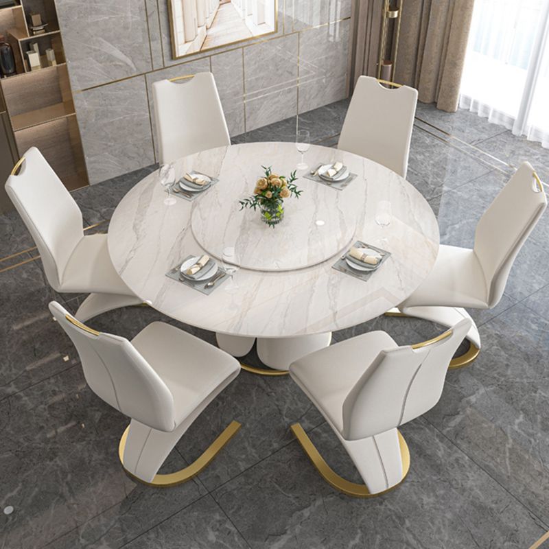 Glossy White Stone Dinette Table with Pedestal Modern Dining Table for Home Clearhalo 'Dining Tables & Seating' 'Dining Tables' 'dining_table' 'furn' 'furn_dining_table' 'Furniture' 'Kitchen & Dining Furniture' 1200x1200_0d51be7f-7107-421f-8bab-e8b9afe3dd84