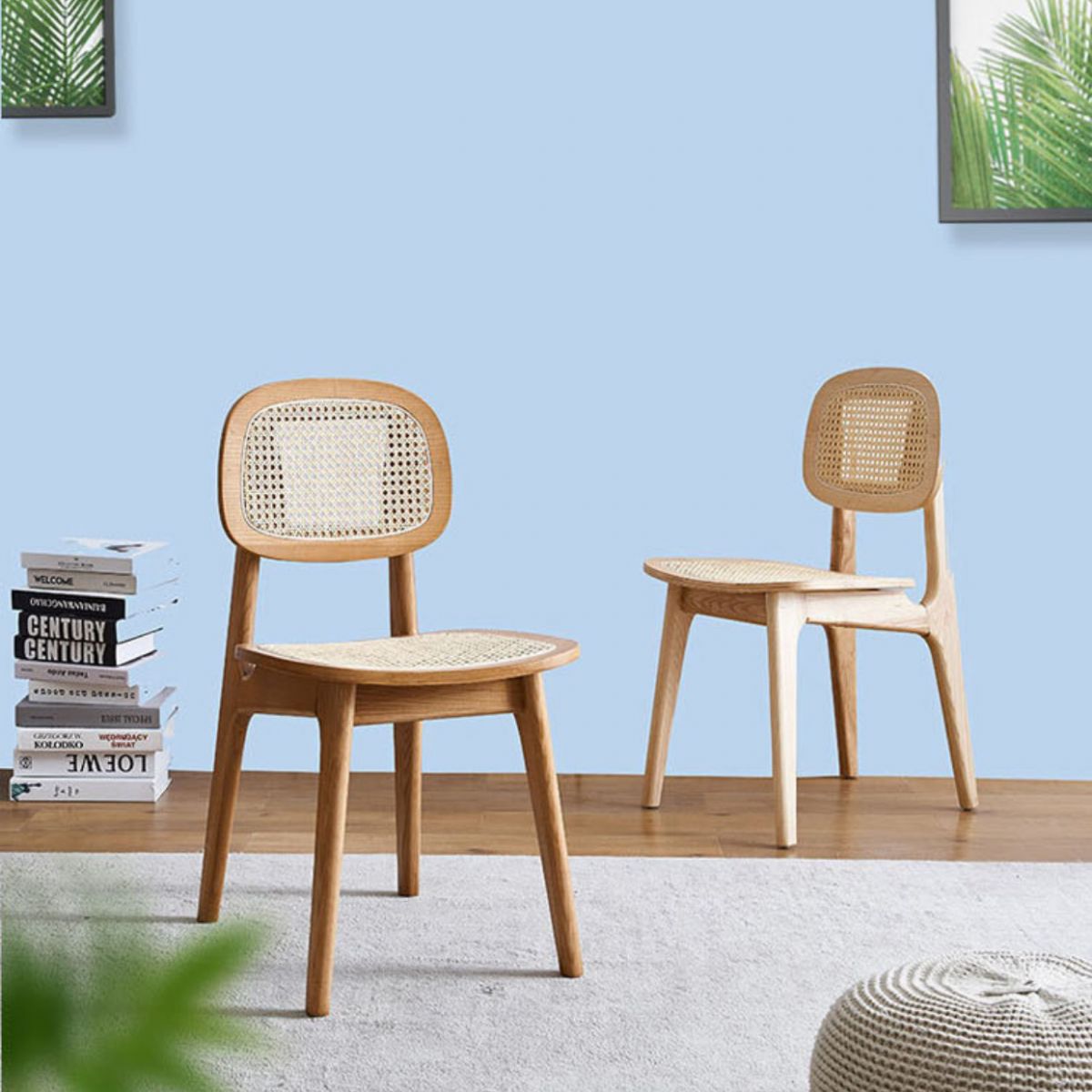 Sillas de comedor de ratán modernas muebles de comedor abiertos con patas de madera en acabado mate