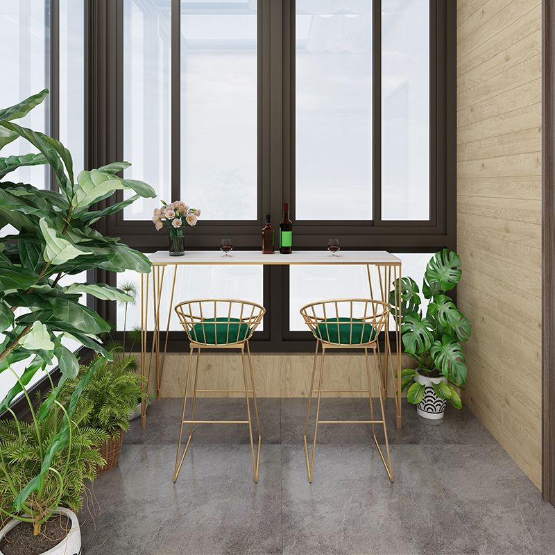 Glam Gold Iron Bar Dining Table White Stone Top Indoor Bistro Table with 4-Legs Pedestal Clearhalo 'Bar Furniture' 'Bar Tables' 'bar_tables' 'furn' 'furn_bar_tables' 'Furniture' 'furniture_bar_tables' 'Kitchen & Dining Furniture' 1200x1200_0d61e061-f236-484d-b49c-e7cc3353b6bf