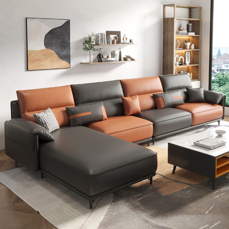 Sofá contemporáneo de brazos de almohada Sala de estar de cuero sintética