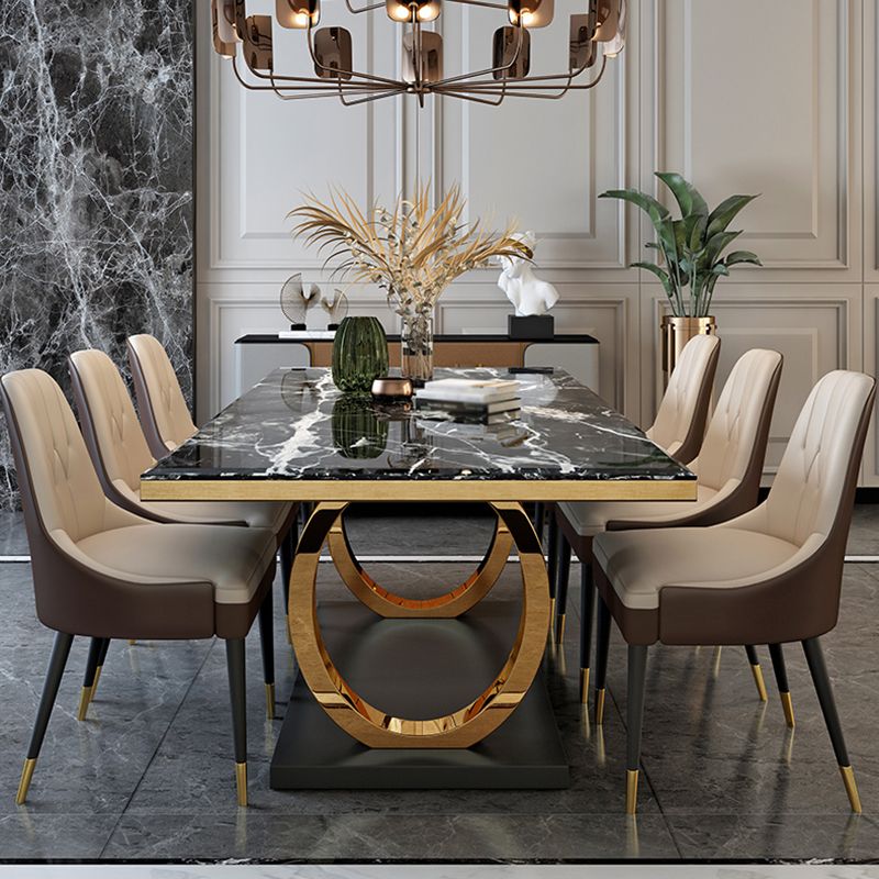 Metal Traditional Luxury Rectangle Indoor Table Sintered Stone Table with Metal Trestle Clearhalo ' dining_table' 'Dining Tables & Seating' 'Dining Tables' 'furn' 'furn_dining_table' 'Furniture' 'furniture_dining_table' 'Kitchen & Dining Furniture' 'kitchen&dining_furn' 'kitchen' 'kitchen_dining_table' 1200x1200_0d643530-1a60-4d6e-9be6-ab5a26f43bf7