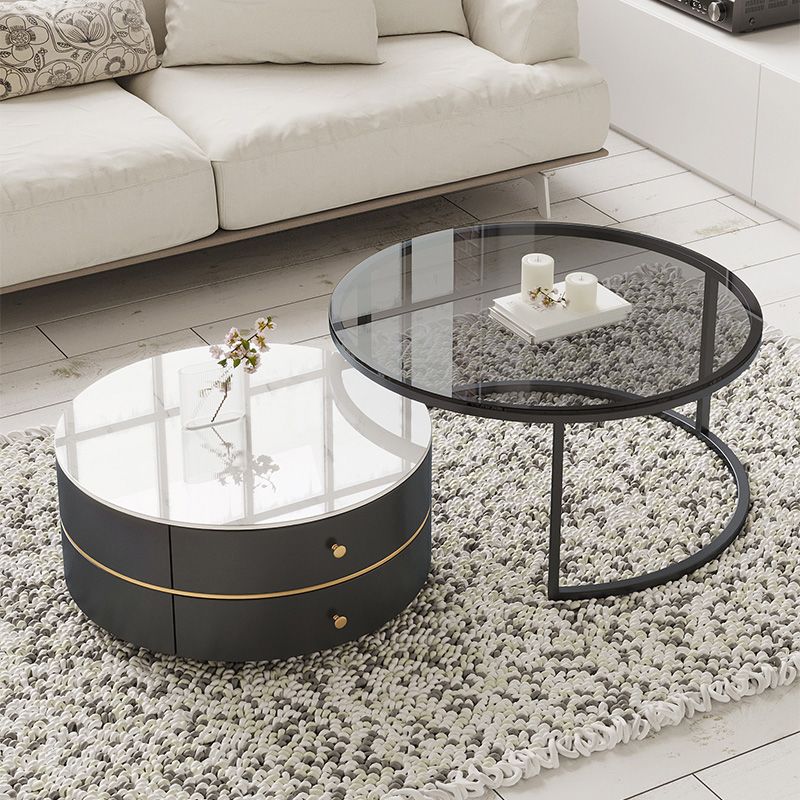 Frame Coffee Table Contemporary Stone/Glass Cocktail Table with Storage Drawers Clearhalo 'Coffee & Accent Tables' 'Coffee Tables' 'coffee_tables' 'furn' 'furn_coffee_tables' 'Furniture' 'Living Room Furniture' 1200x1200_0d65a208-bc76-436b-8b98-2aee34811b79
