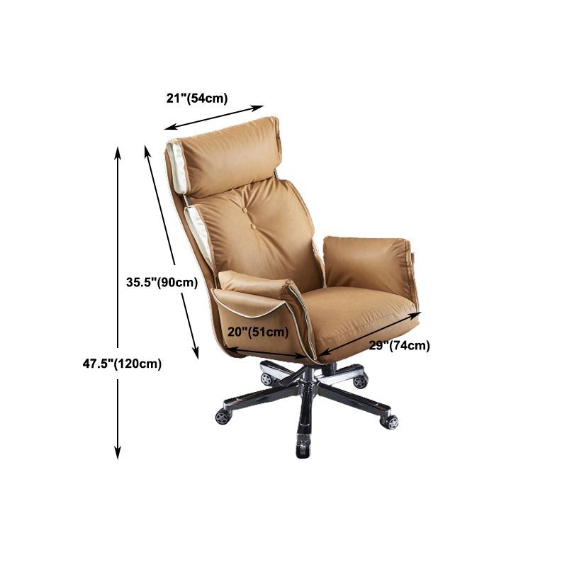 Modern Slide High Back Office Chai Brown Leather Office Chair Clearhalo 'furn' 'furn_office_chair' 'Furniture' 'Office Chairs' 'Office Furniture' 'office_chair' 1200x1200_0d677d42-1e8f-42e4-bdcf-e1dde42e4d19