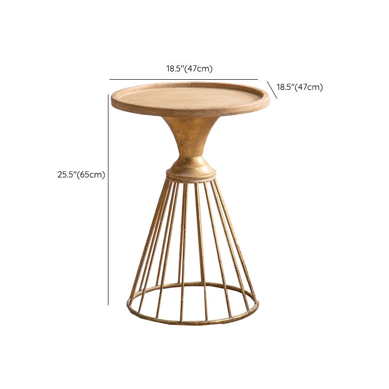 Table d'extrémité en bois massif de forme ronde avec table d'angle de base en métal pour le salon