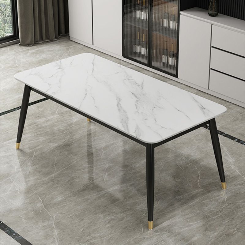 Contemporary Fixed Marble Dining Table Set with 4 Black Metallic Legs Kitchen Dining Set Clearhalo 'Dining Room Sets' 'Dining Tables & Seating' 'dining_room_set' 'furn' 'furn_dining_room_set' 'Furniture' 'furniture_dining_room_set' 'Kitchen & Dining Furniture' 'kitchen&dining_furn' 'kitchen' 1200x1200_0d6f1fba-cbf0-4468-836b-5b3f1749dc8b