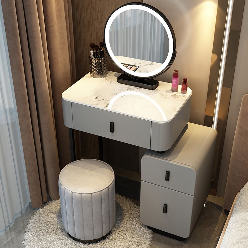 Mirror & 3 Drawers Wood Makeup Vanity Stone Top Dressing Table