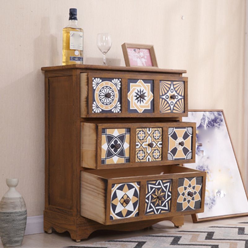 Coffre de rangement traditionnel marron, coffre de lingerie vertical avec tiroirs