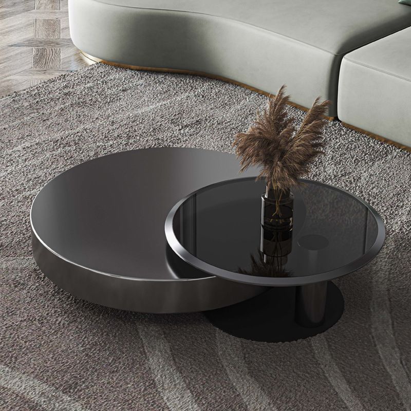 Modern Style Tempered Glass Table Top Stainless Steel Base Round Coffee Table