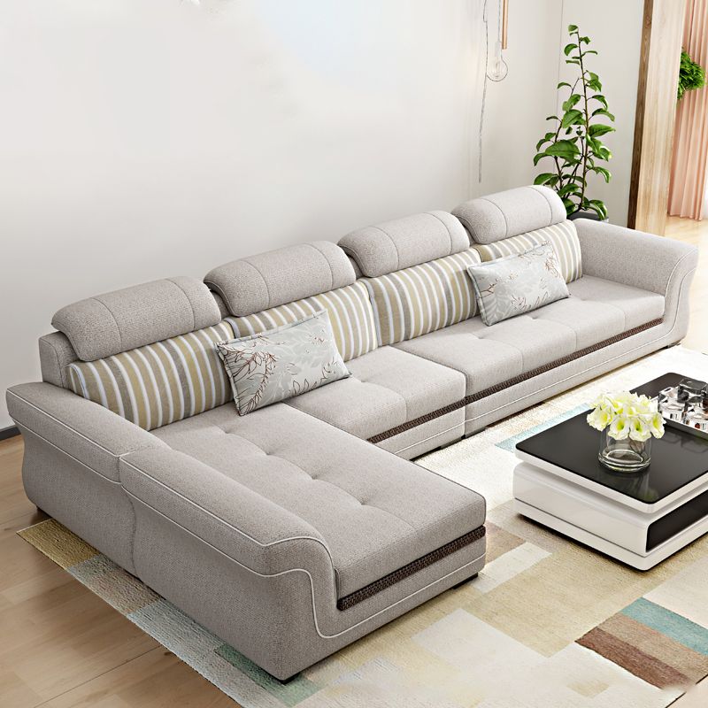 Flared Arms 4-Seater Sectional with Pillow Back Cushions for Apartment Clearhalo 'furn' 'furn_sectionals' 'Furniture' 'furniture_sectionals' 'Living Room Furniture' 'Sectionals' 1200x1200_0d75a411-98f7-4789-ae35-36376e1e5d11