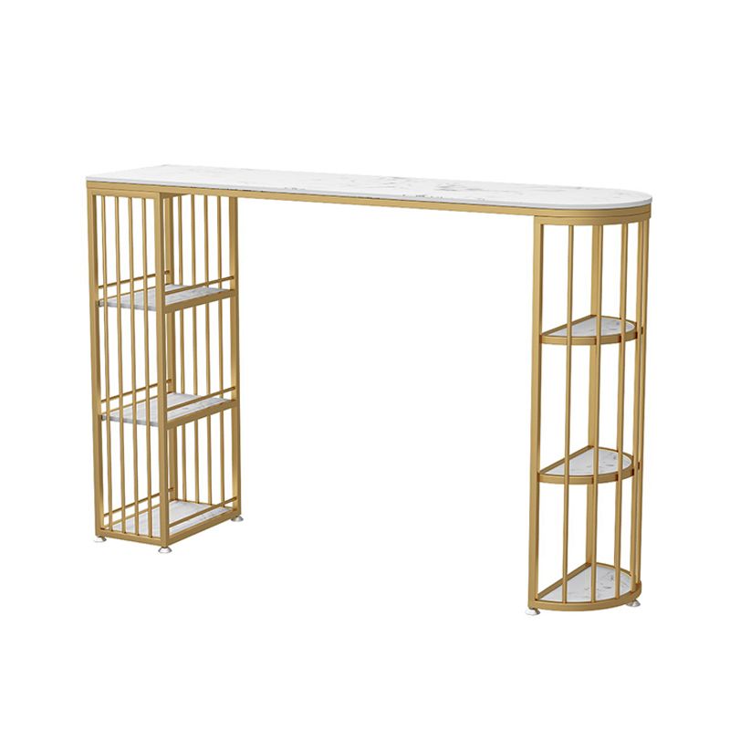 Glam Faux Marble Pub Bar Table Indoor Iron Double Pedestal Bar Dining Table with 6-Shelf Clearhalo 'Bar Furniture' 'Bar Tables' 'bar_tables' 'furn' 'furn_bar_tables' 'Furniture' 'furniture_bar_tables' 'Kitchen & Dining Furniture' 'kitchen&dining_furn' 'kitchen' 1200x1200_0d77b9d7-ec90-4a34-b55b-465733cf0762
