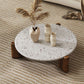 Modern Round Coffee or End Table Wood and Stone Coffee Table Beige