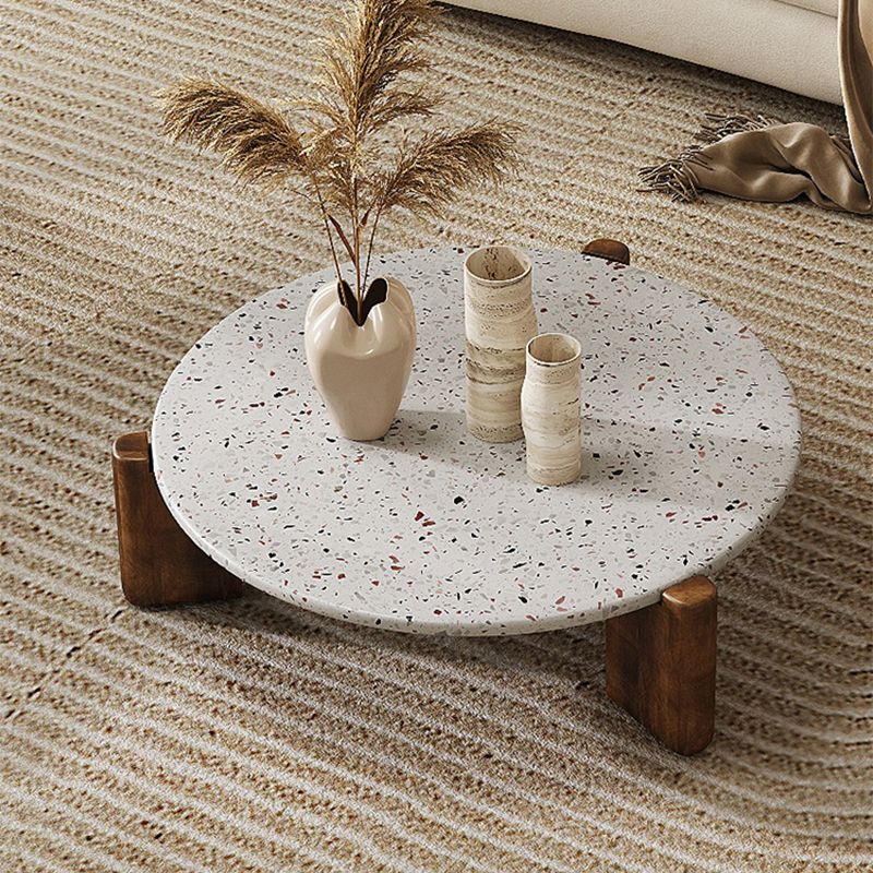 Modern Round Coffee or End Table Wood and Stone Coffee Table Beige