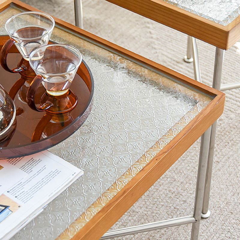 Scandinavian Glass Coffee Table with Wood Accents Cross Legs Cocktail Table Clearhalo 'Coffee & Accent Tables' 'Coffee Tables' 'coffee_tables' 'furn' 'furn_coffee_tables' 'Furniture' 'furniture_coffee_tables' 'Living Room Furniture' 1200x1200_0d7a166b-ae4d-4e01-8e1c-3efb689626df