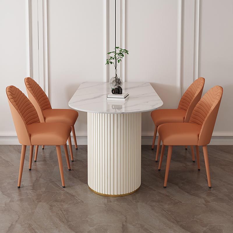 Metal Contemporary White Dining Table Marble Top Table with Double Pedestal Clearhalo 'Dining Tables & Seating' 'Dining Tables' 'dining_table' 'furn' 'furn_dining_table' 'Furniture' 'furniture_dining_table' 'Kitchen & Dining Furniture' 'kitchen' 'kitchen_dining_table' 1200x1200_0d7d82b3-b2c3-42b1-a0f9-0bae6246cecd