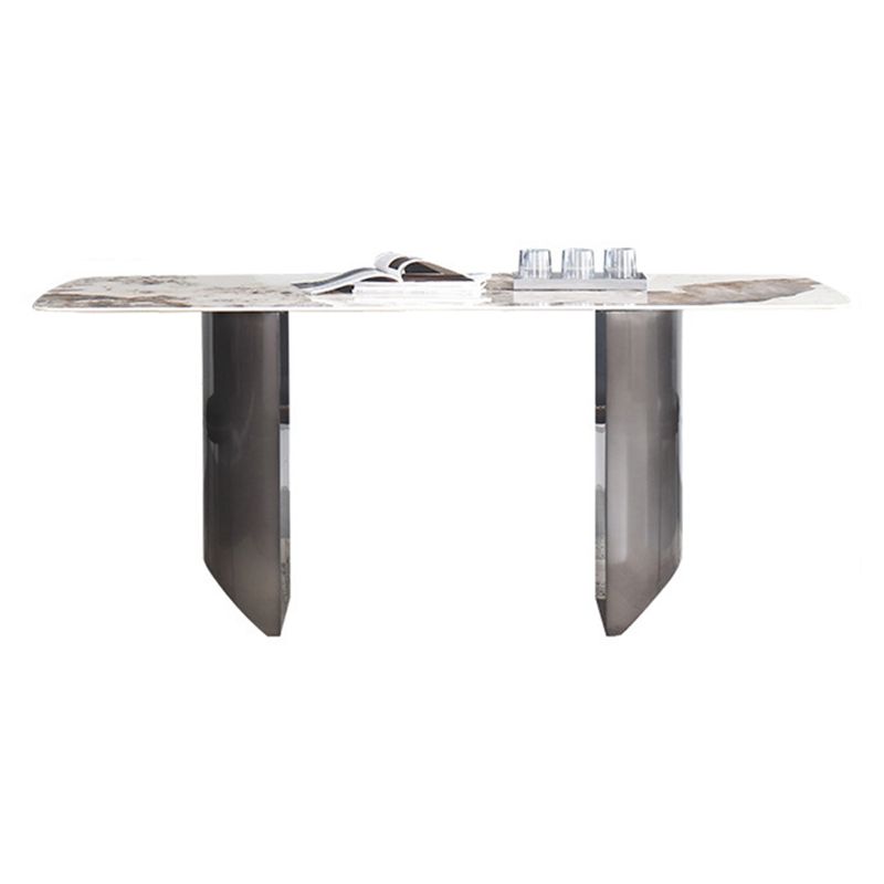 Modern Rectangle Shape Sintered Stone Dining Table Kitchen Dining Table with Double Pedestal Clearhalo ' dining_table' 'Dining Tables & Seating' 'Dining Tables' 'Furniture' 'furniture_dining_table' 'Kitchen & Dining Furniture' 'kitchen&dining_furn' 'kitchen' 'kitchen_dining_table' 1200x1200_0d7fdff7-af09-4c4f-8714-f1bcdd1a4956