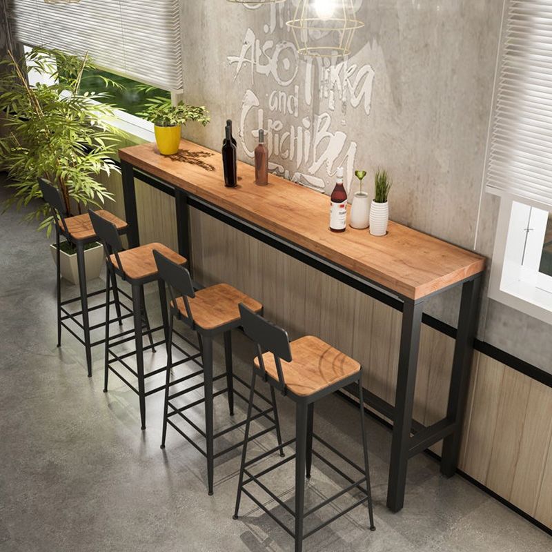 Rectangular Pine Wood Top Bar Table Industrial Bar Table with Black Trestle Base Clearhalo 'Bar Furniture' 'Bar Tables' 'bar_tables' 'furn' 'furn_bar_tables' 'Furniture' 'Kitchen & Dining Furniture' 1200x1200_0d82cab1-8c22-4b38-a312-13324700fbd9