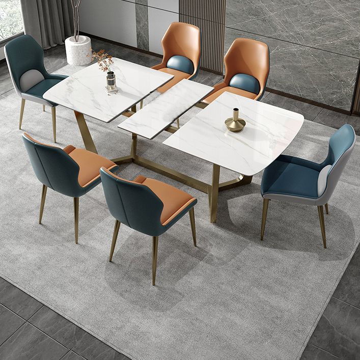 Glam 1/4/5/7 Pieces White Dining Table Set with Sintered Stone Top Scalable Dinette Set Clearhalo 'Dining Room Sets' 'Dining Tables & Seating' 'dining_room_set' 'furn' 'furn_dining_room_set' 'Furniture' 'furniture_dining_room_set' 'Kitchen & Dining Furniture' 1200x1200_0d84efbf-e097-41eb-ad79-2fb89596618a