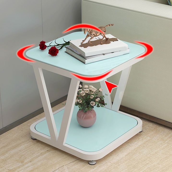 Tavolo laterale superiore in vetro quadrato 23,6 "TASK BASE TRESTOLE ALLA ACCIAIO con scaffale