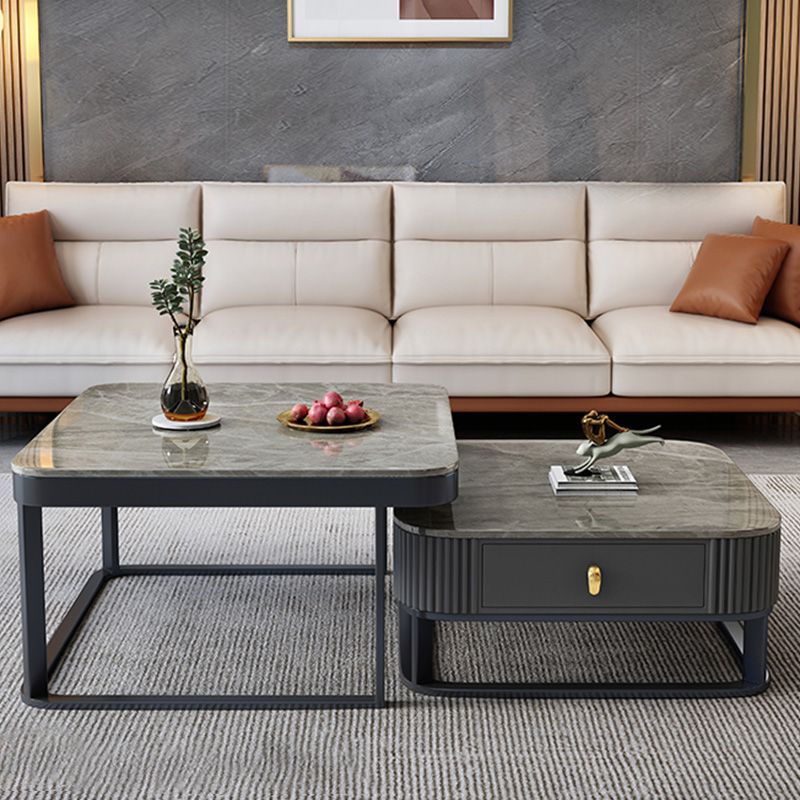 Slate Coffee Table Glam Frame Nesting Coffee Table Set with Drawer Clearhalo 'Coffee & Accent Tables' 'Coffee Tables' 'coffee_tables' 'furn' 'furn_coffee_tables' 'Furniture' 'Living Room Furniture' 1200x1200_0d89e268-0dff-406e-a659-907ee944b418