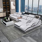 Modern Tufted Power Sectional & Chaise Gray Genuine Leather Sectional Sofa with Storage
