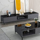 Console TV moderna lucida, supporto TV in legno bianco/nero con 2 ripiani