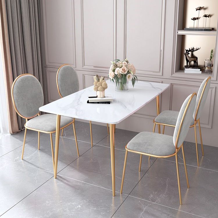 Set da tavolo da pranzo rettangolare glam 1/2/5 pezzi Dinette set con top in pietra sinterizzata bianca