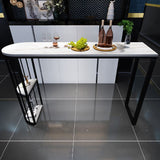Stone Indoor Industrial Bar Dining Table Black Double Pedestal Bistro Table with Shelve Clearhalo 'Bar Furniture' 'Bar Tables' 'bar_tables' 'furn' 'furn_bar_tables' 'Furniture' 'furniture_bar_tables' 'Kitchen & Dining Furniture' 'kitchen&dining_furn' 'kitchen' 1200x1200_0d936e69-02b1-4bc0-838b-d74b1757db8a