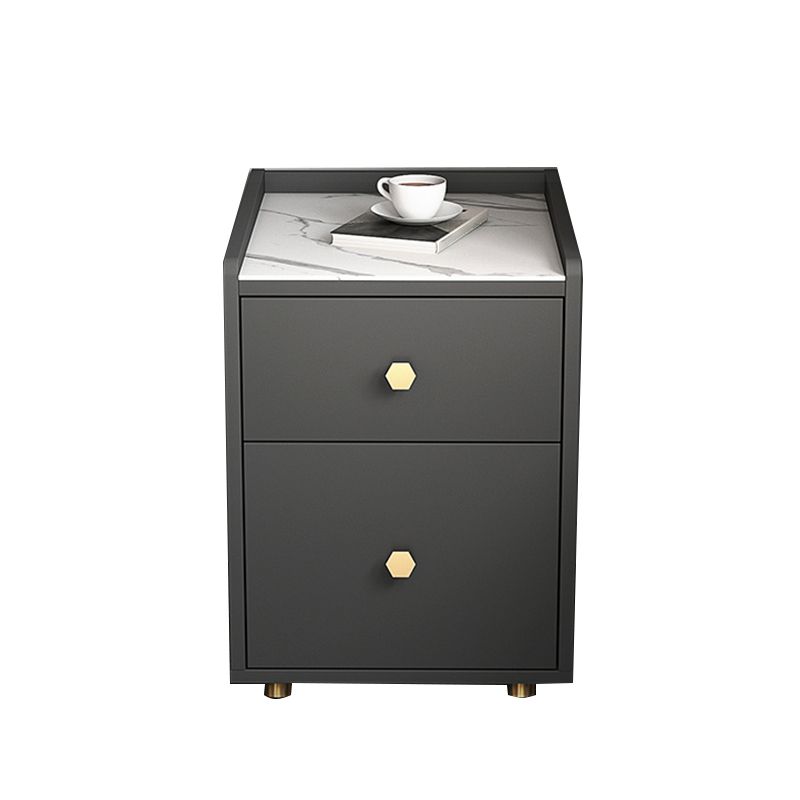 Glam Stone Top Bed Nightstand 2-Drawer Imitation Wood Legs Included Night Table Clearhalo 'Bedroom Furniture' 'furn' 'furn_night_stand' 'Furniture' 'night_stand' 'Nightstands' 1200x1200_0d94beca-e940-407d-bcd4-7345cfa80907