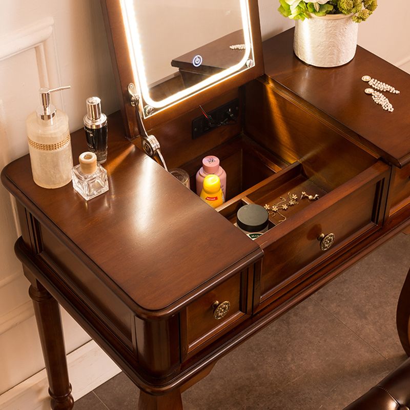 Traditional Flip-Top Vanity Dressing Table Wooden Makeup Vanity Set Clearhalo 'Bedroom Furniture' 'furn' 'furn_makeup_vanities' 'Furniture' 'Makeup Vanities' 'makeup_vanities' 1200x1200_0d9be754-8918-42b9-95b7-75405e209d98