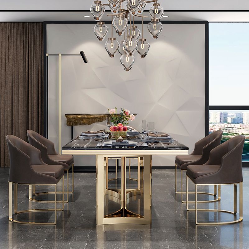 Traditional Luxury Dining Table Rectangle Double Pedestal Table with Gold Frame Clearhalo ' dining_table' 'Dining Tables & Seating' 'Dining Tables' 'furn' 'furn_dining_table' 'Furniture' 'furniture_dining_table' 'Kitchen & Dining Furniture' 'kitchen&dining_furn' 'kitchen' 'kitchen_dining_table' 1200x1200_0da213da-abf8-44a0-be98-90fb752a3ecf