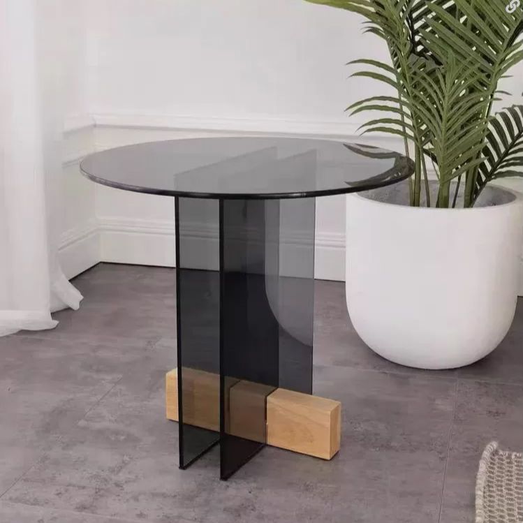 Contemporary Glass Top Abstract Round Living Room Side End Table