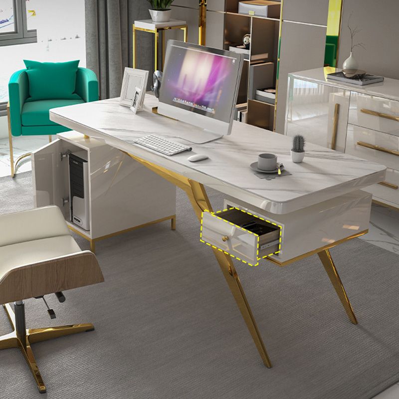 Escritorio de oficina de glamour rectangular mármol escritorio de escritura de madera maciza para el hogar
